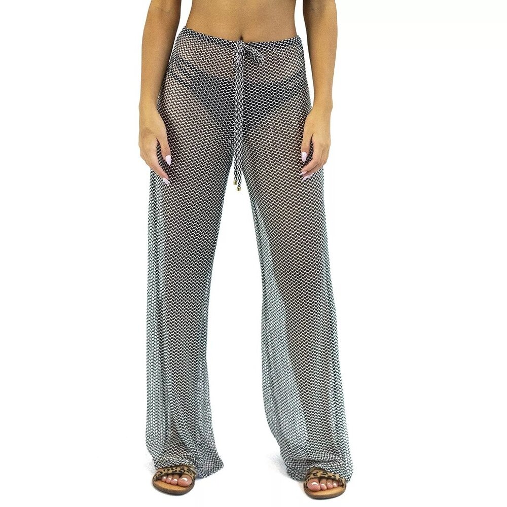 Jordan Taylor Women's Zig Zag Print Sheer Swim Cover-up Pants, NWT, Sz L